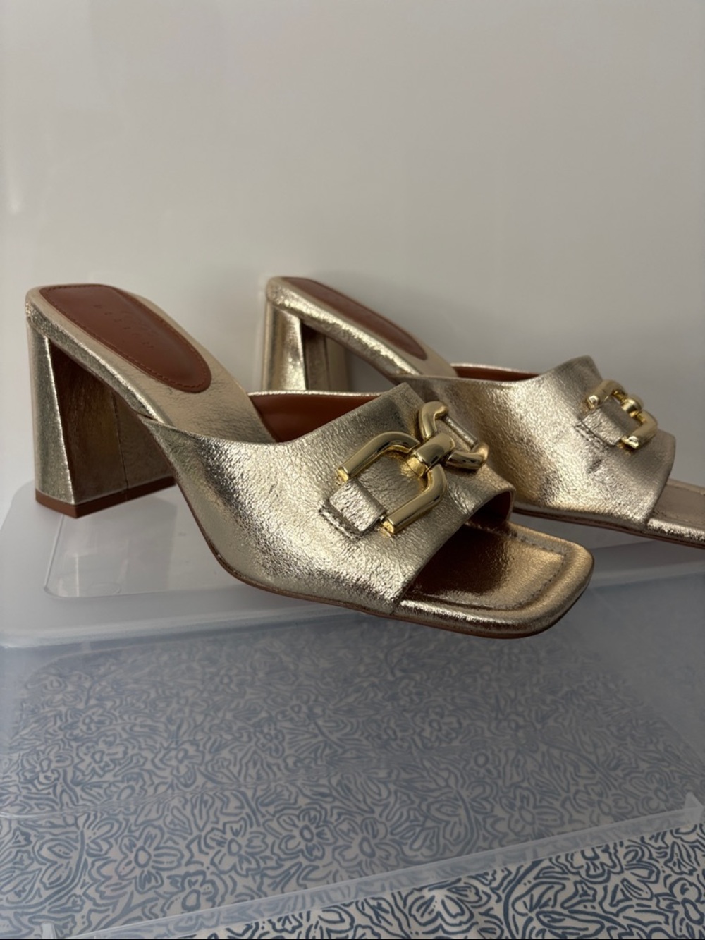 ASOS Metallic Gold Block Heel Mule with Buckle SIZE 8 BRAND NEW